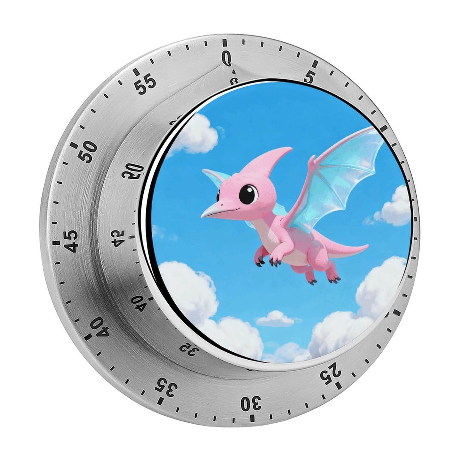Dinosaur Mechanical Kitchen Timer, Magnetic Stainless Steel Countdown Timer, Loud Alarm Cooking Timer for Baking, Cooking, Fitness, Classroom, No Battery Needed