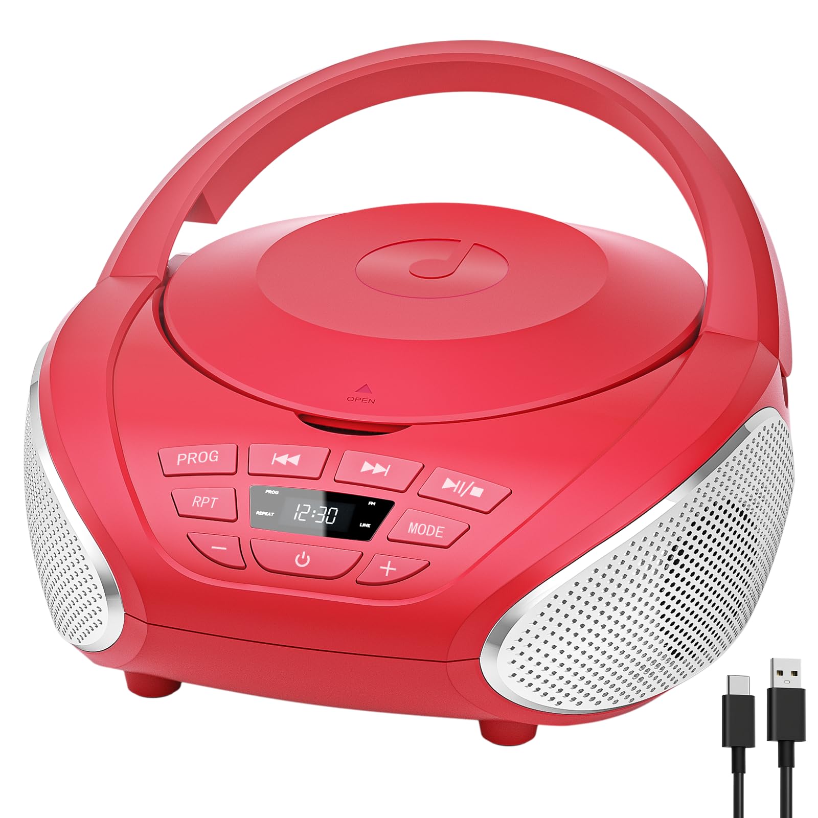 Gueray Lecteur CD Portable Boombox avec Haut-parleurs et Radio Rouge