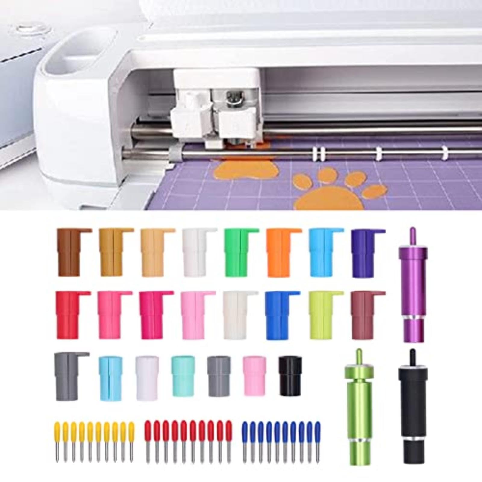 Accesorio para máquina cortadora, para soporte de cuchilla y kit de adaptador de bolígrafo, juego de piezas de repuesto con 30 cuchillas de tungsteno 23 adaptadores Abs, para Cricut