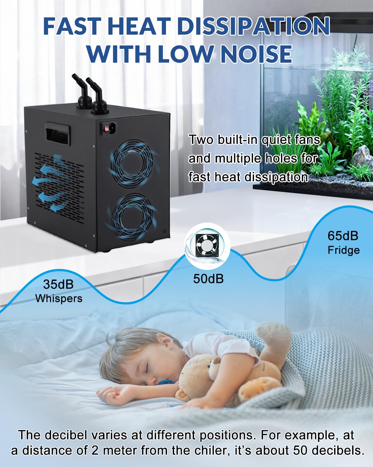 BAOSHISHAN 160L Acquario Refrigeratore d'acqua Chiller Bonus Kit pompa Fish Tank Chiller Frutti di mare Attrezzature per la coltivazione di acqua dolce/salata Erbacce 220 V (Unità: ℃)