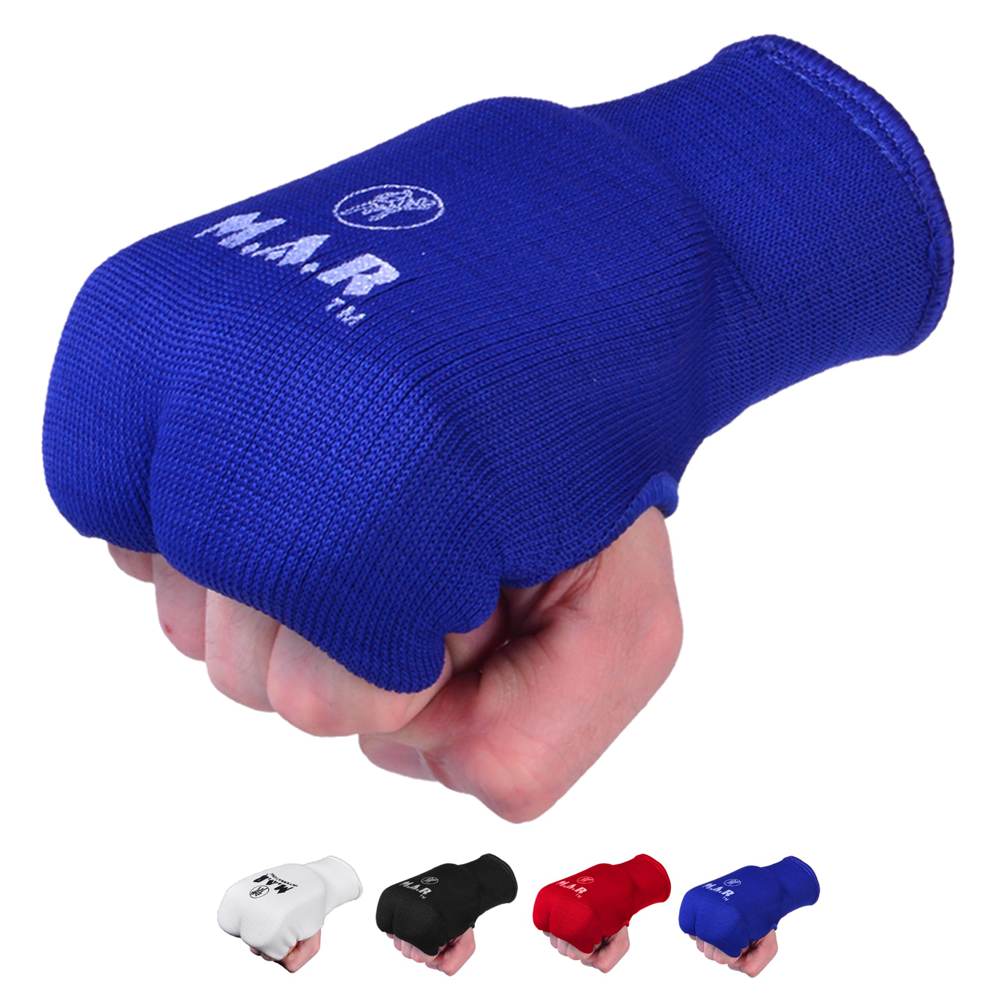 MAR | Blue Karate Training Mitts, Slip-On Elastic Fabric, MMA Hand Protection, Muay Thai, Kickboxing, Martial Arts Gear (XL)