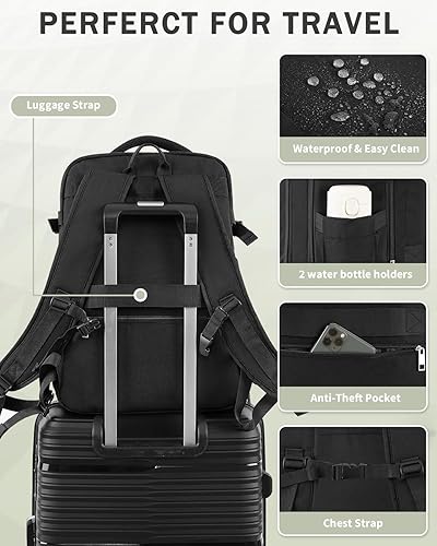 Miniatura 6 de FALARK INC - Mochila de viaje de mano, 40 L, mochila de viaje aprobada para vuelo grande con estructura de equipaje para mujer, Negro -, Mochilas de