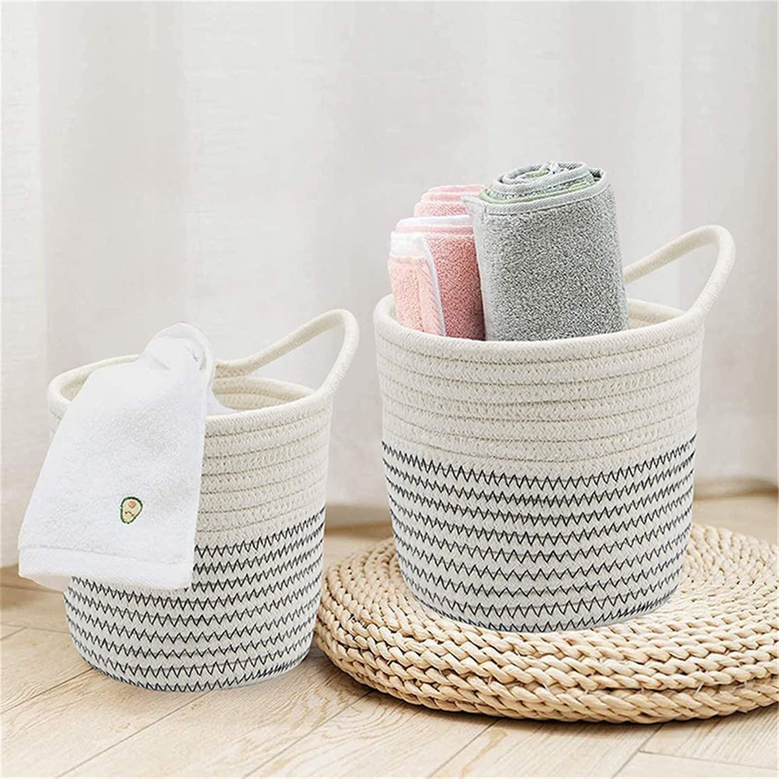 Cesto para la Ropa Sucia, Caja de Almacenamiento Tejida con Cuerda de algodón, Cesta para la Colada con Almacenamiento de Cuentas
