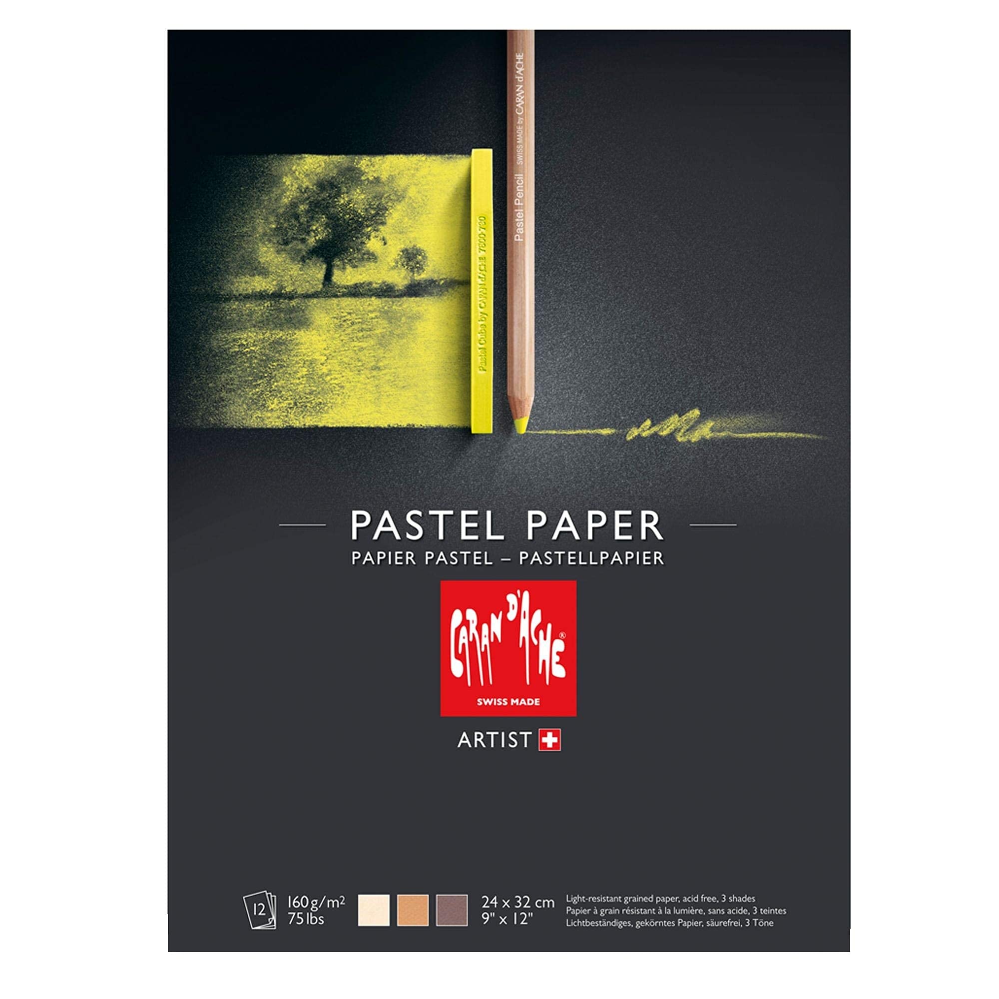 Caran d'Ache - Carta da disegno, pastello, 3 colori, 24 x 32 cm