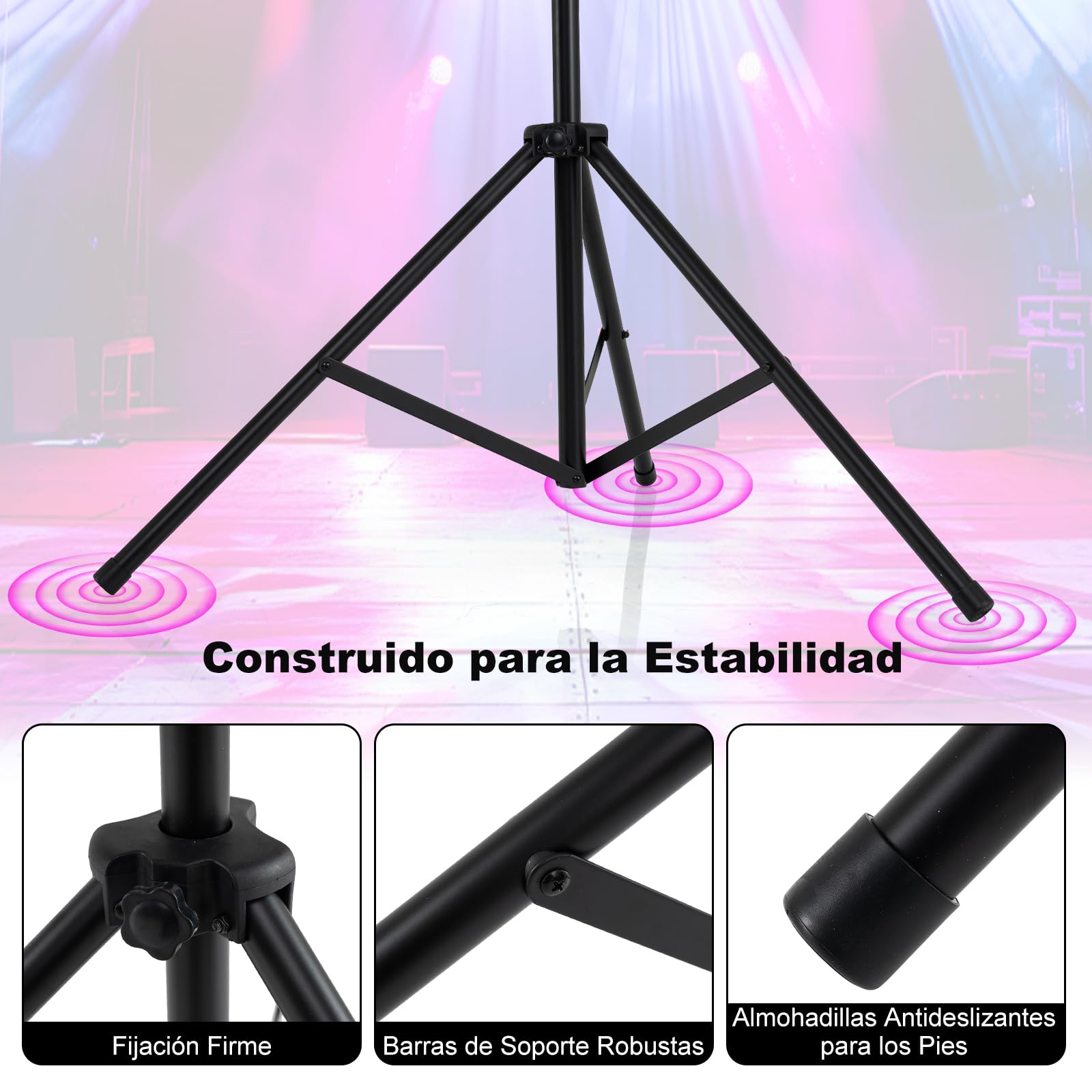 HOMASIS Soporte de Luz Plegable para DJ, para Bandas, Conciertos y Bodas | Soporte de Iluminación Portátil con Altura Ajustable en 10 Niveles, 2 Trípodes Plegables y 12 Puntos de Montaje