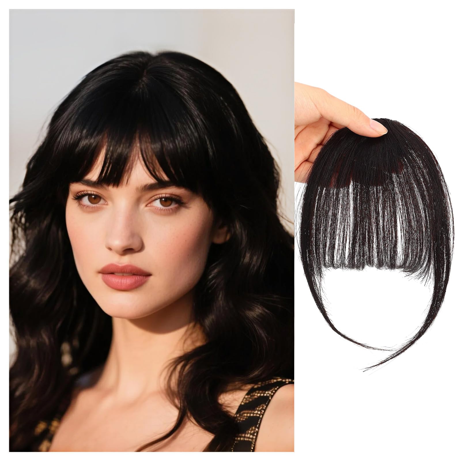 JOLYEAK Clip in Bangs 100% Real Human Hair, Fake Bangs Hair Clip, Natural Black Wispy Fringe Clips for Women Daily Wear