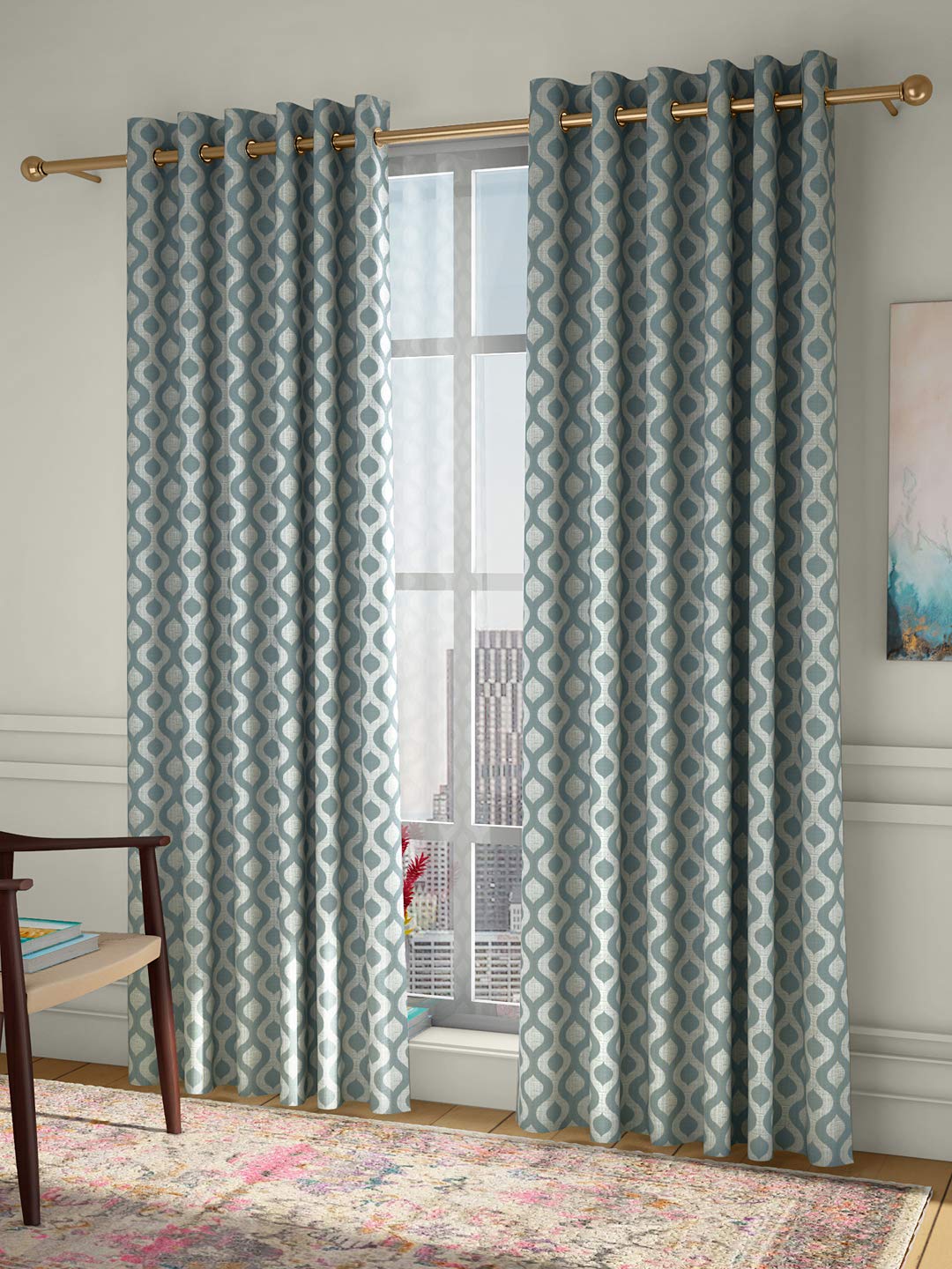 Curtain Label Set of 2 Elite Jacquard Eyelet Pleat Curtain - 4.5 X 9 Feet, Bottle Green