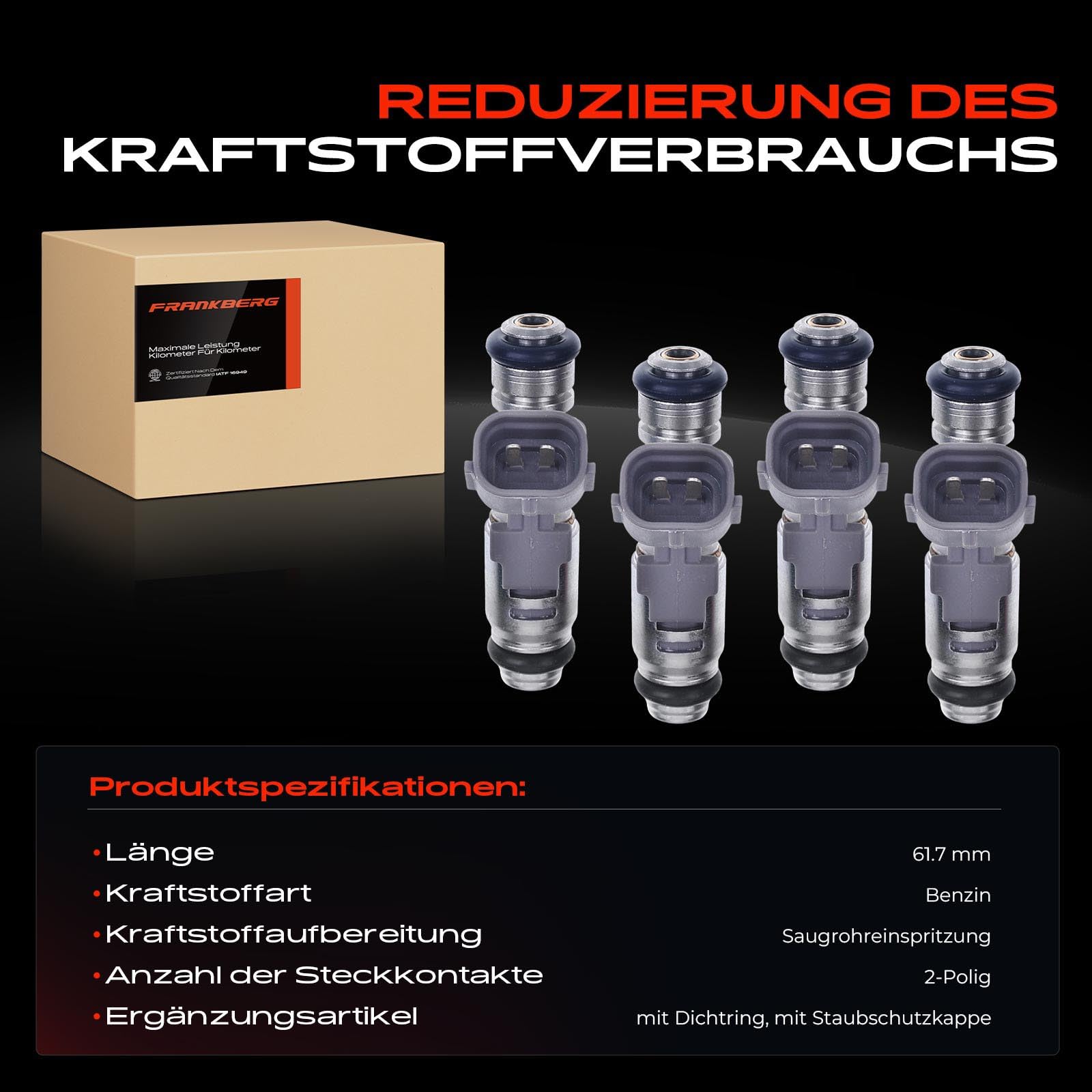 Frankberg 4x Einspritzventil 0279980311 | Kompatibel mit 307 3A/C, 207 WA WC, 307 SW 3H, C3 Pluriel HB, 206 Hatchback 2A/C, C2 JM, C4 I LC, 1.0070000000000001E3 KM