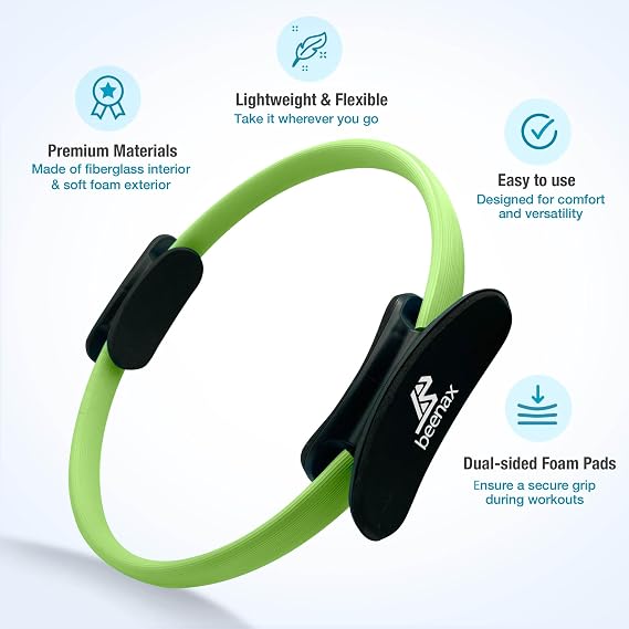 Beenax Pilates Ring - Double Handle Exercise Circle, Fitness Magic Circle - Perfect for Yoga, Core Training, Physical Therapy and Toning Thighs, Abs and Legs (Strong & Resistant)