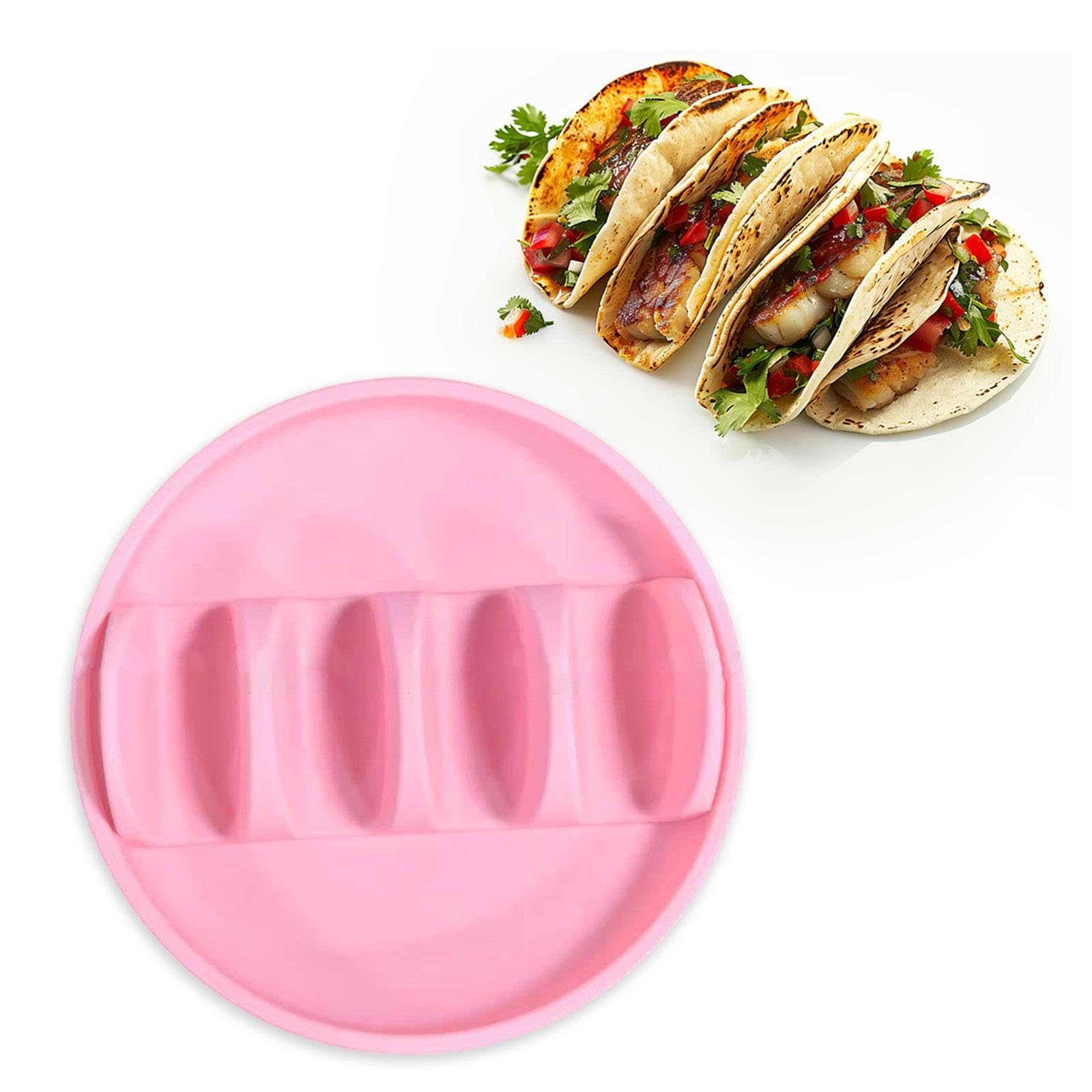 Taco Holder Plates with Dividers 4 Slot Easy Clean Taco Holder Stand for Soft and Hard Tacos for Restaurants Dorms, Pink