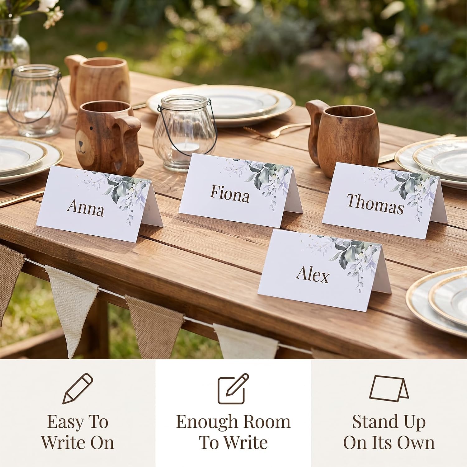 Ouligay 60 PCS Name Cards for Table Setting Wildflower Blank Place Cards