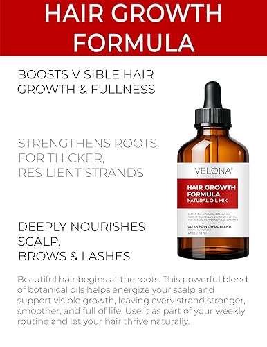 Miniatura 2 de velona Fórmula para el crecimiento del cabello, 4 onzas, ricino, amla, jojoba, argán, romero, menta, aceites de árbol de té, vitamina E, mezcla