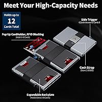 Vista 2 de Cartera delgada de aluminio para hombre, placa trasera expandible duradera, bloqueo RFID, billetera desplegable de metal minimalista, con capacidad
