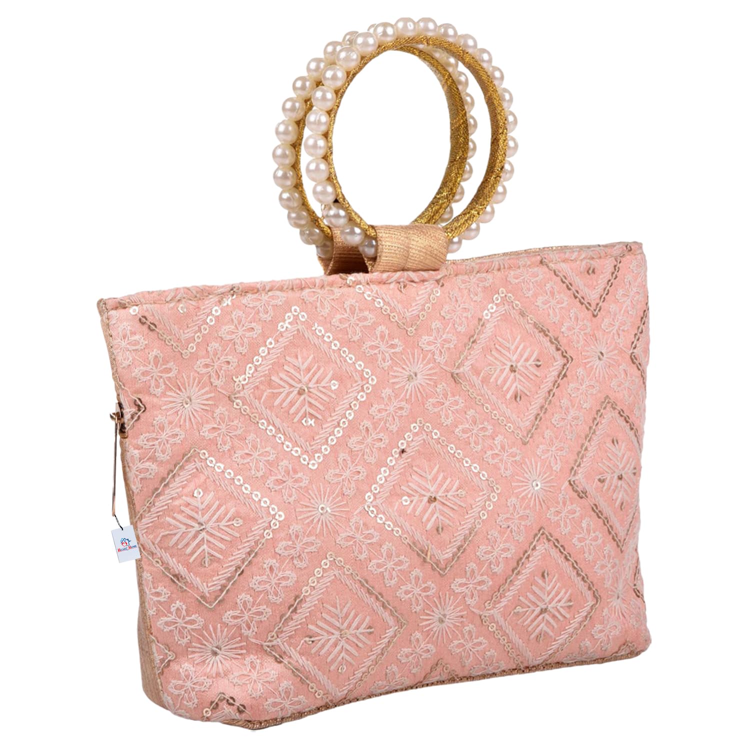 Heart Home Clutch Bag | Zig Zag Chicken Silk Embroidery | Moti Churi Handle | Hand Purse for Woman | Party Bags for Woman | Wedding Clutch Purse | Peach (B0C7MSMGJG) Amazon Price History, Amazon Price Tracker