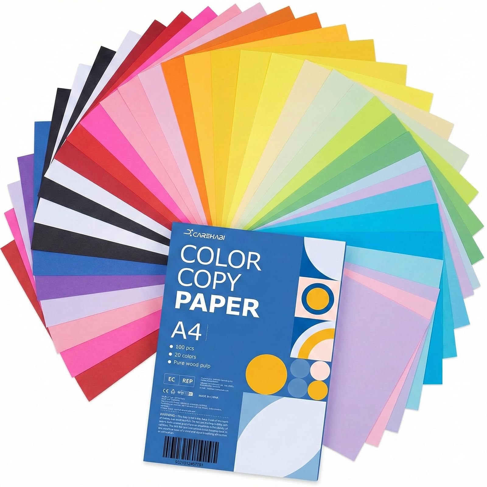 Carehabi Papier Kolorowy, Papier, Wielokolorowy, 100 arkuszy, A4, 80 g/m²