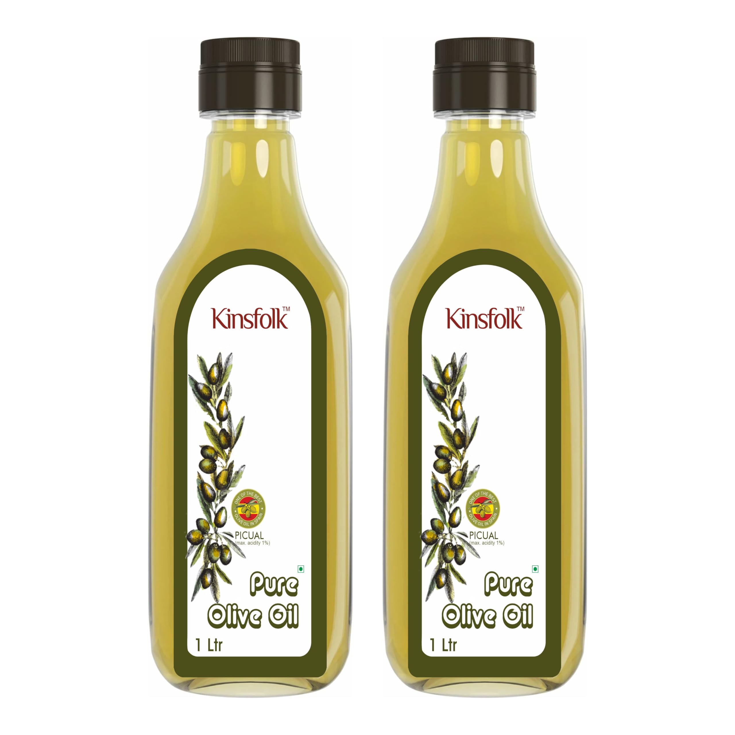 Kinsfolk Pure Olive Oil ((Imported Oil from Spain)) - 1 Ltr ((Pack Of 2))