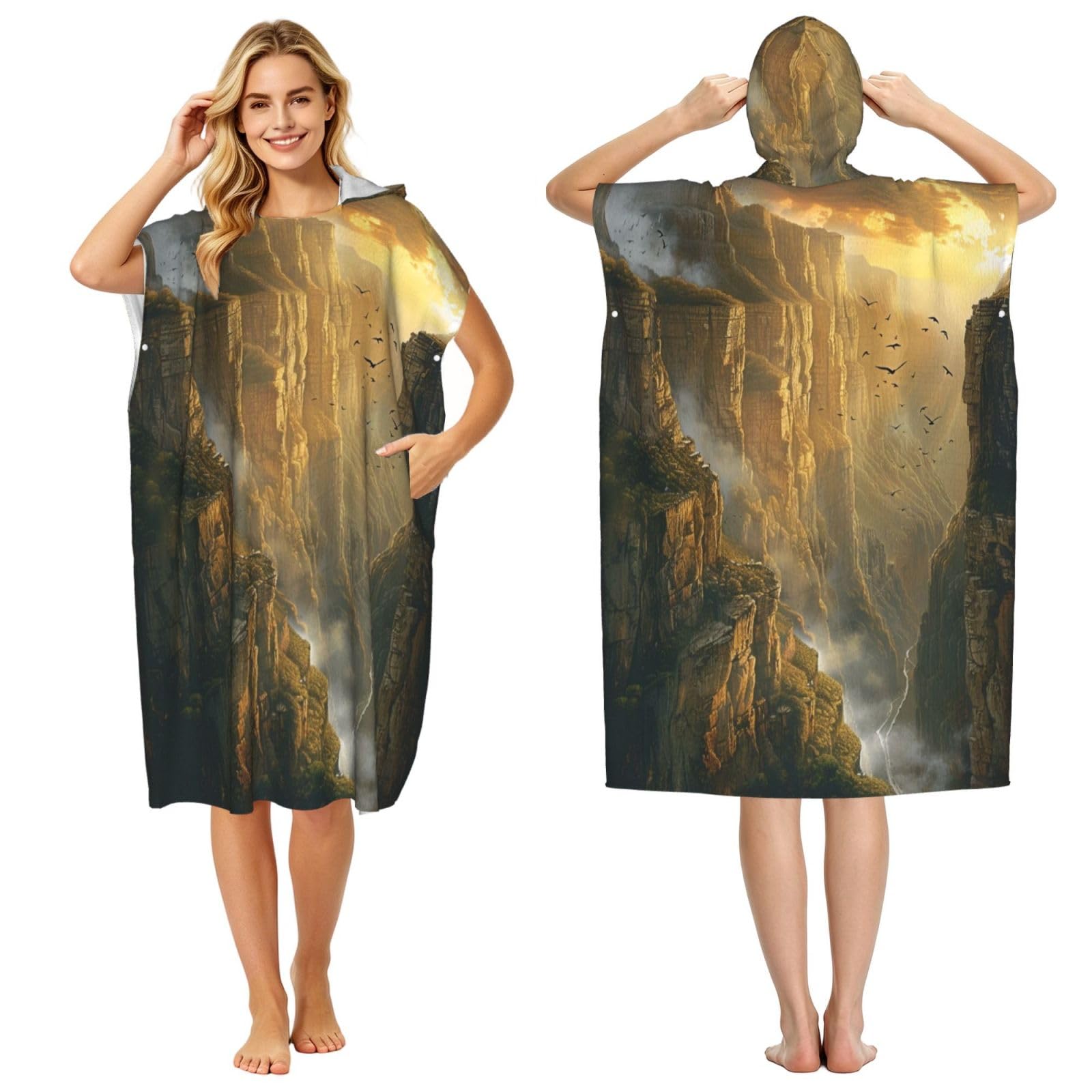KLGRTJHK Canyon Adult Hooded Beach Poncho Towel 43"X35"