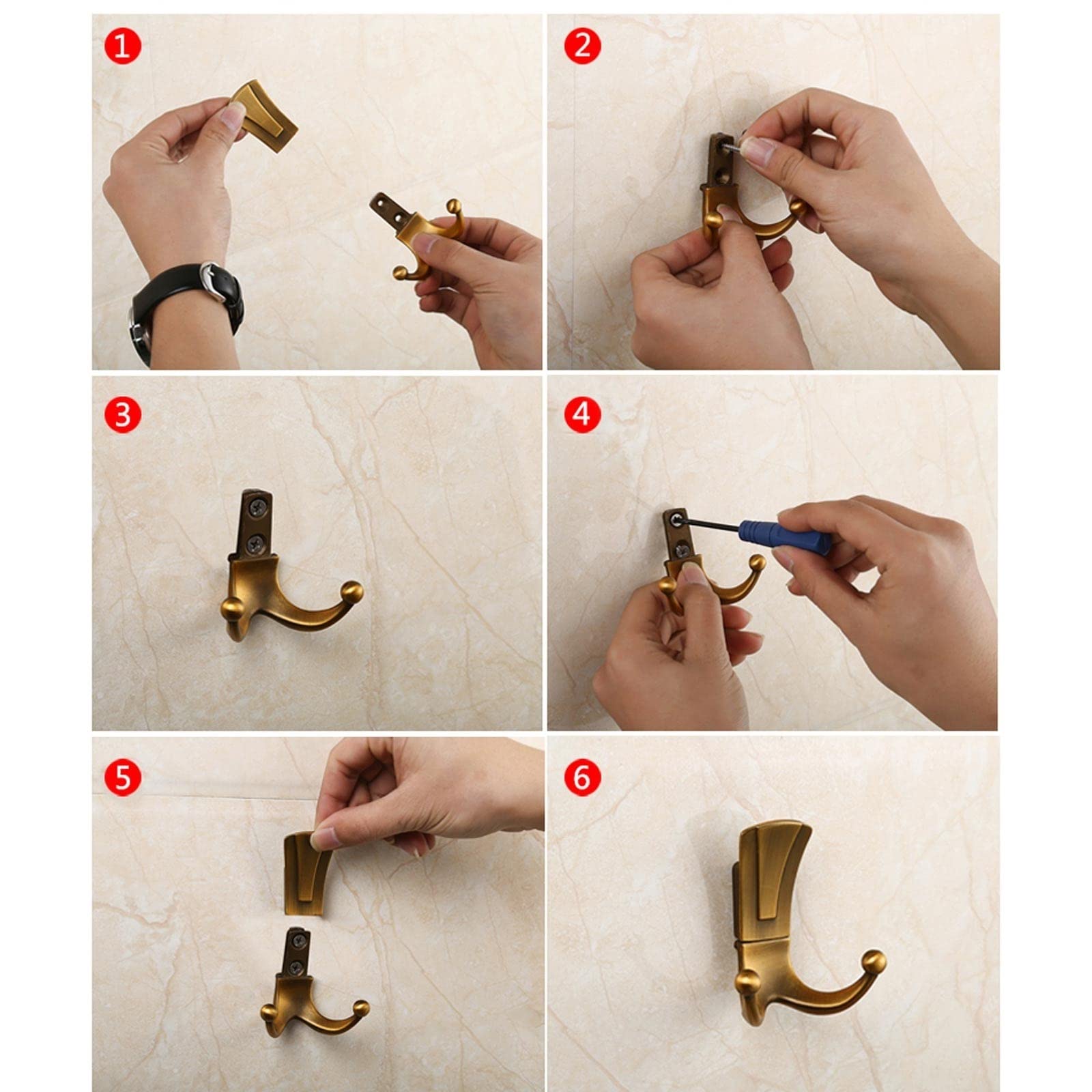 Ganchos Para Colgar Abrigos Closet Hook Coat Rack Gancho Corredor Montado de pared Retro Abrigo de metal Hancho Hancho de aleación de zinc Material de la pared Hancho de pared Juego de 6 piezas Perche