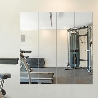 Delma 16-Pack 12x12 Frameless Glass Mirror Tiles for Home Gym, Bedroom, Bathroom - HD Reflection Wall Mirrors