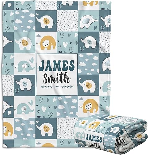 Mantas de bebé personalizadas para niños, manta de bebé de elefante, manta de elefante bebé, manta de bebé personalizada, manta de bebé azul, mantas