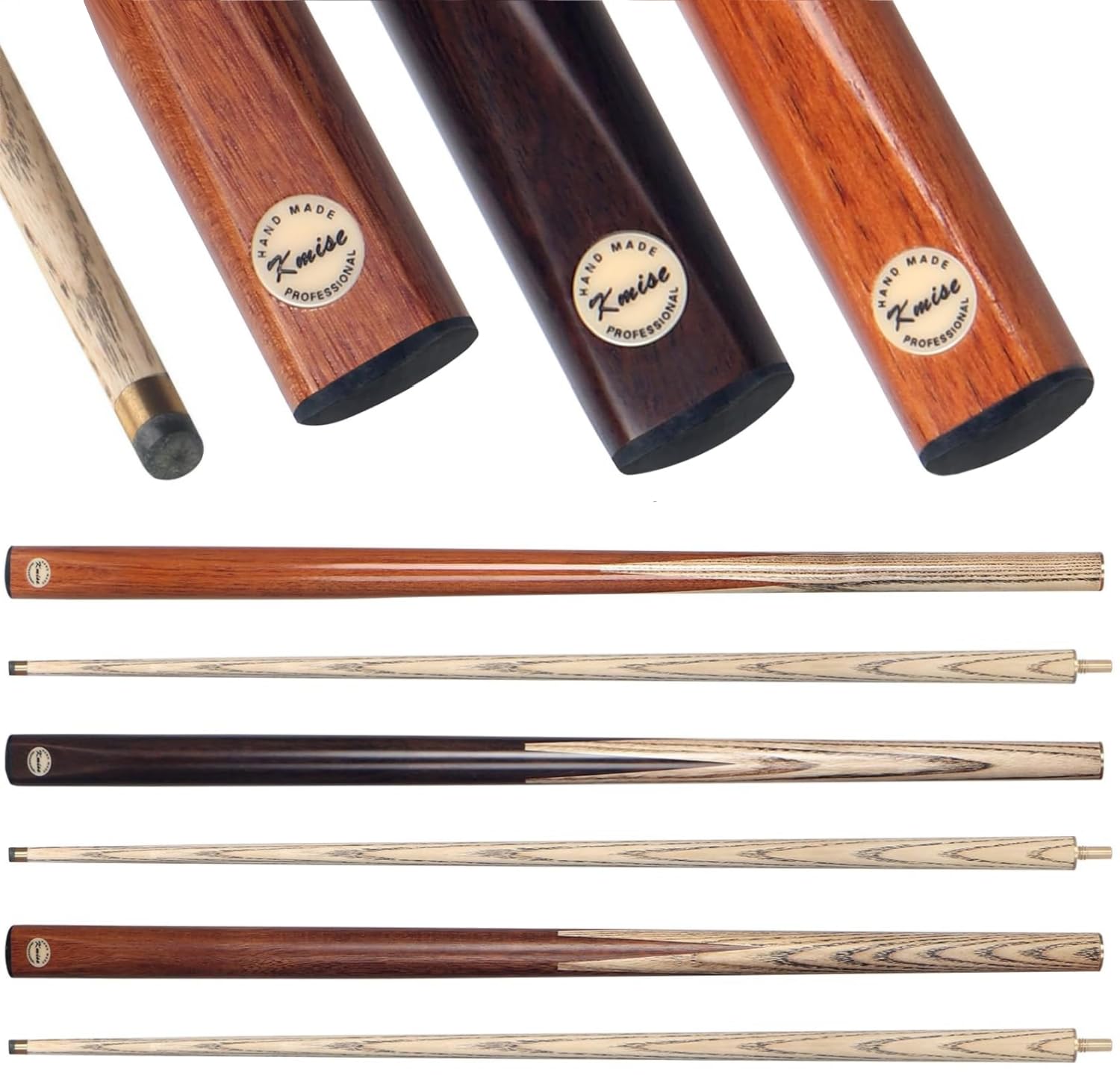 Kmise Set di 3 stecche da biliardo, punte da 144,8 cm, 9,5 mm, 510,3 g, 538,6 g, 567 g, processo di giunzione artigianale Maras/noce nero/Chacate Preto bastoncini da biliardo per adulti, uomini, donne