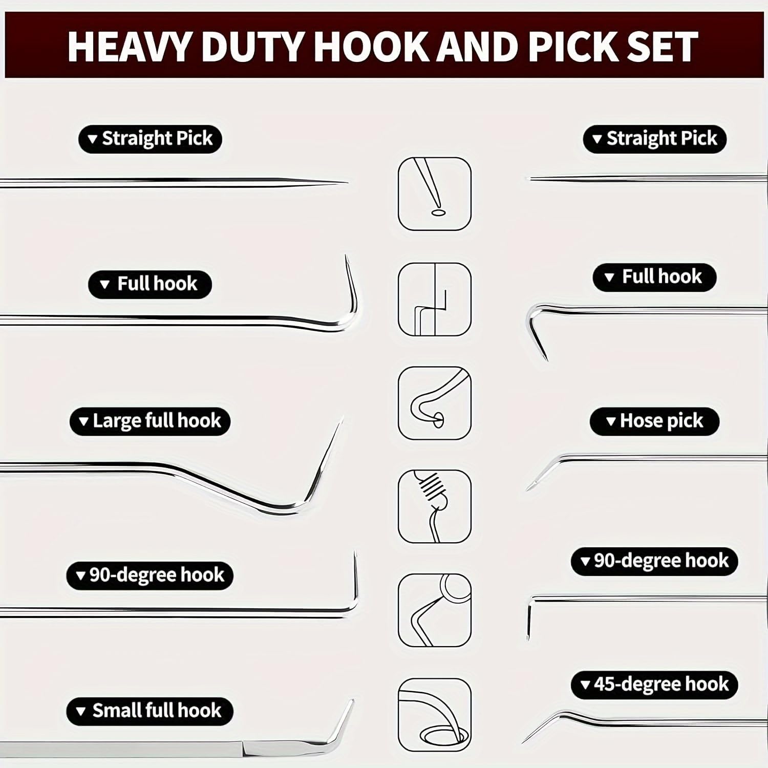 Professional 10-Piece Automotive Hook and Pick Set for Oil Seal, O-Ring, Gasket Removal - Car Repair Tool Kit for Mechanics, Auto Body Dent Puller, Engine Repair & Maintenance (Red)