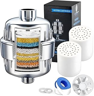Shower Head Filter for Hard Water & Hair - 2 Replacement Cartridges -20 Stage - Water Softener to Remove Chlorine and Fluo...
