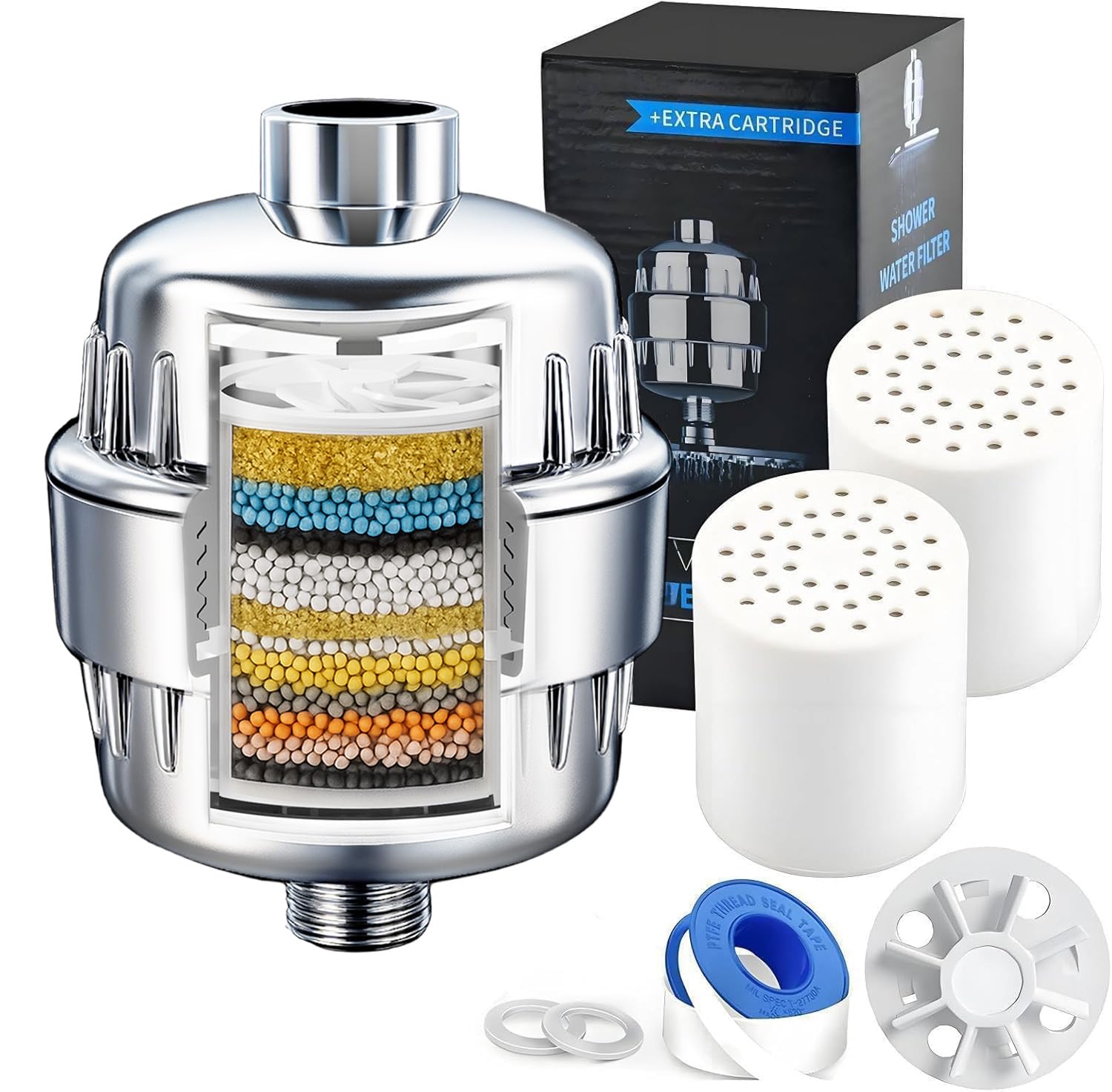 Shower Head Filter for Hard Water & Hair - 2 Replacement Cartridges -20 Stage - Water Softener to Remove Chlorine and Fluoride,BTHF-02