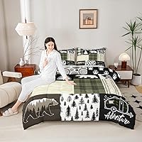 Vista 45 de Juego de edredón Deer Bear para niños tamaño completo, juego de ropa de cama rústica de aventura de caza para decoración de habitación de niños