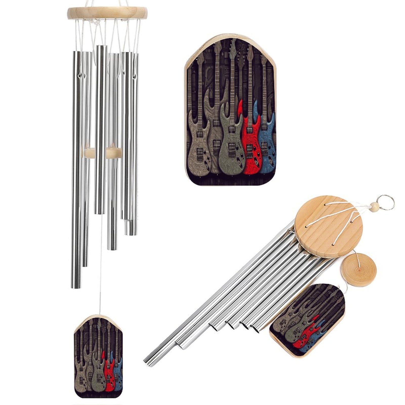 Btcowzrv Style Guitar Pattern Wind Chimes For Outside, Hanging Windchimes With 6 Aluminum Tubes, Memorial Wind Chime For Patio Backyard Garden And Outdoor Decor