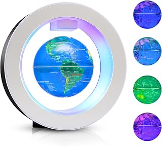 Magnetic Levitating Globe with O Shape Levitation and Multicolor LED Lights, Touch Control for Desk Decor