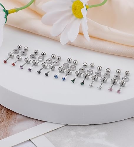 Miniatura 7 de Enticera 3mm G23 Titanium Earrings for Sensitive Skin Handmade Flower Screw Back 5A+Cubic Zirconia Earrings 20g 14K Gold Hypoallergenic Nap Earrings