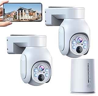 4MP Wireless Security Camera System Outdoor, 2K Pan Tilt Battery Powered Home Security Camera with 2-Way Talk, Color Night Vision, Human Detection, Light & Siren Alarm, IP66, SD Card/30-Day Cloud