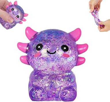 Sitting Axolotl Squishy Toy for Kids Ages 3& Adults, Slow Rising Animal Squeeze Toy, for Birthday Party Favors, Easter Baskets & Goodie BagsPurple