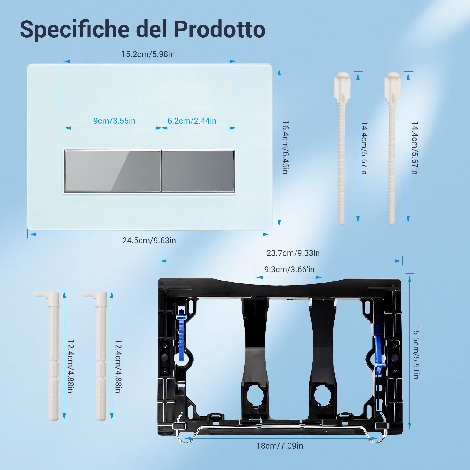 Placca di Comando WC Vetro Temperato per Geberit Sigma,Bianco | per Sigma 01/20/30 Cassetta Scarico Incasso,Risciacquo a due Quantità,UP300/UP320,246 × 164 mm