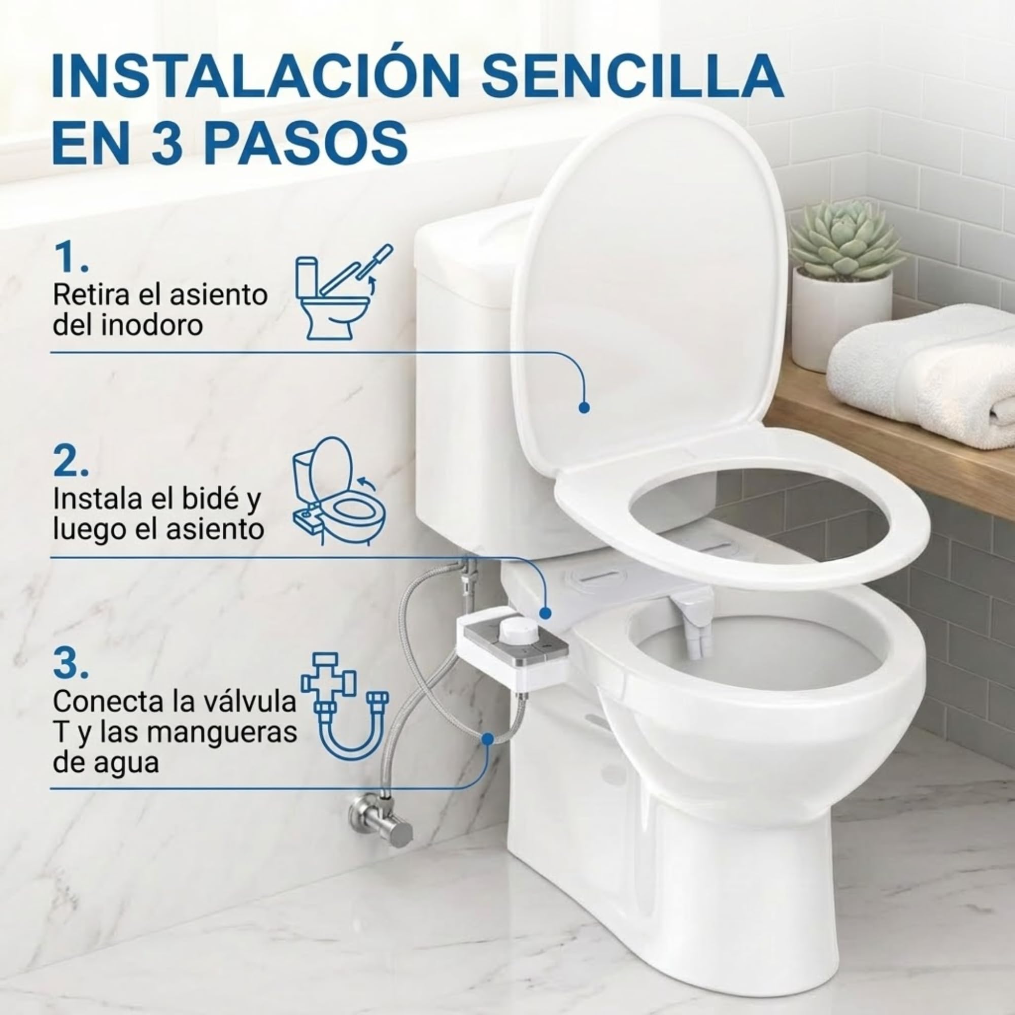 Bidé para WC No Eléctrico - Boquilla Dual de Autolimpieza para Lavado Frontal y Trasero, Accesorio Bide de Fácil Instalación Asiento de Inodoro Rociador de Agua Fria con Presion Ajustable