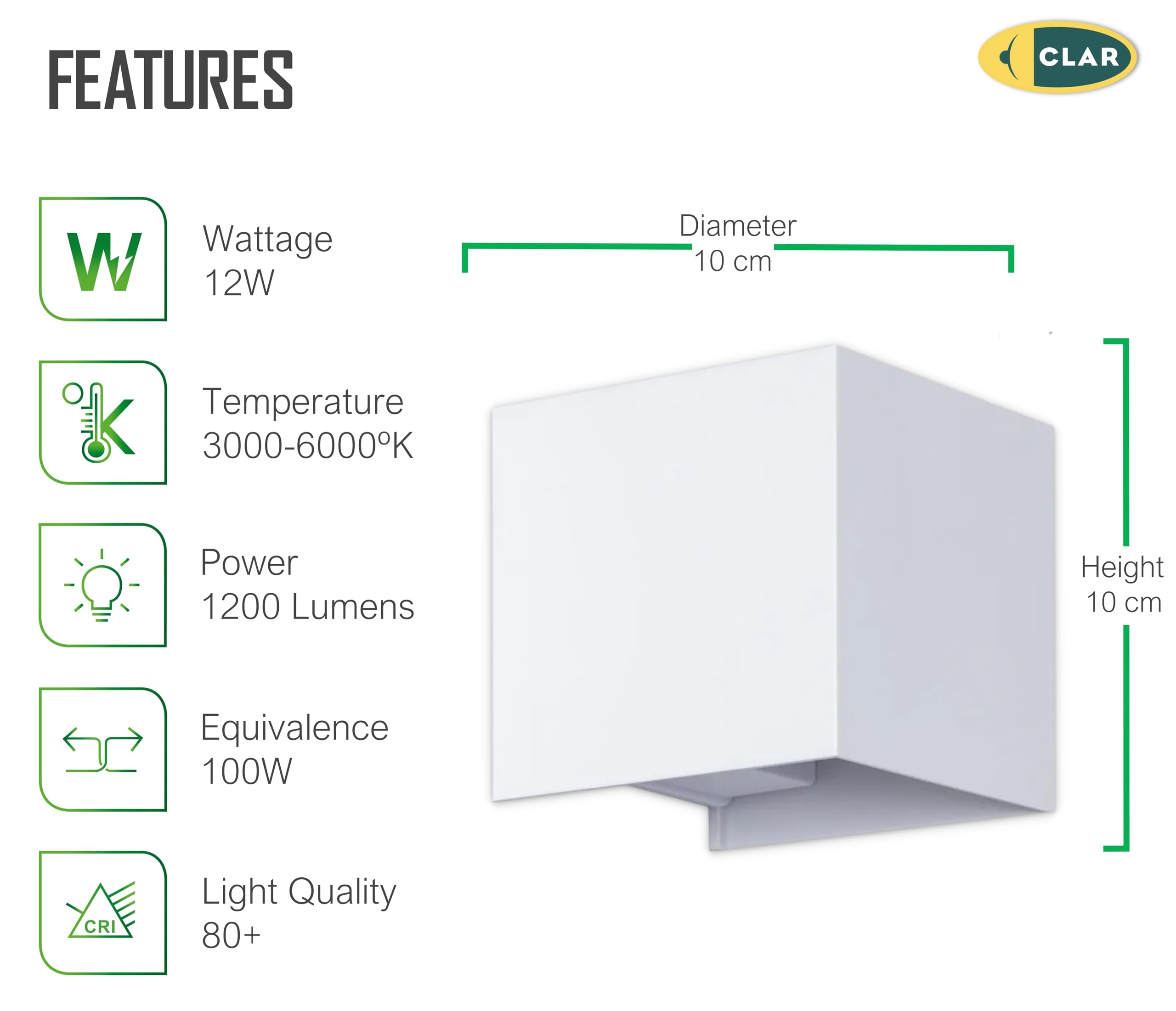 CLAR - Applique da Parete Interno, Applique da Parete, Applique LED, Applique LED da Parete Interno, Lampada da Parete, Lampada da Parete Interno, Applique LED da Esterno, 12W CCT (Pack 6)