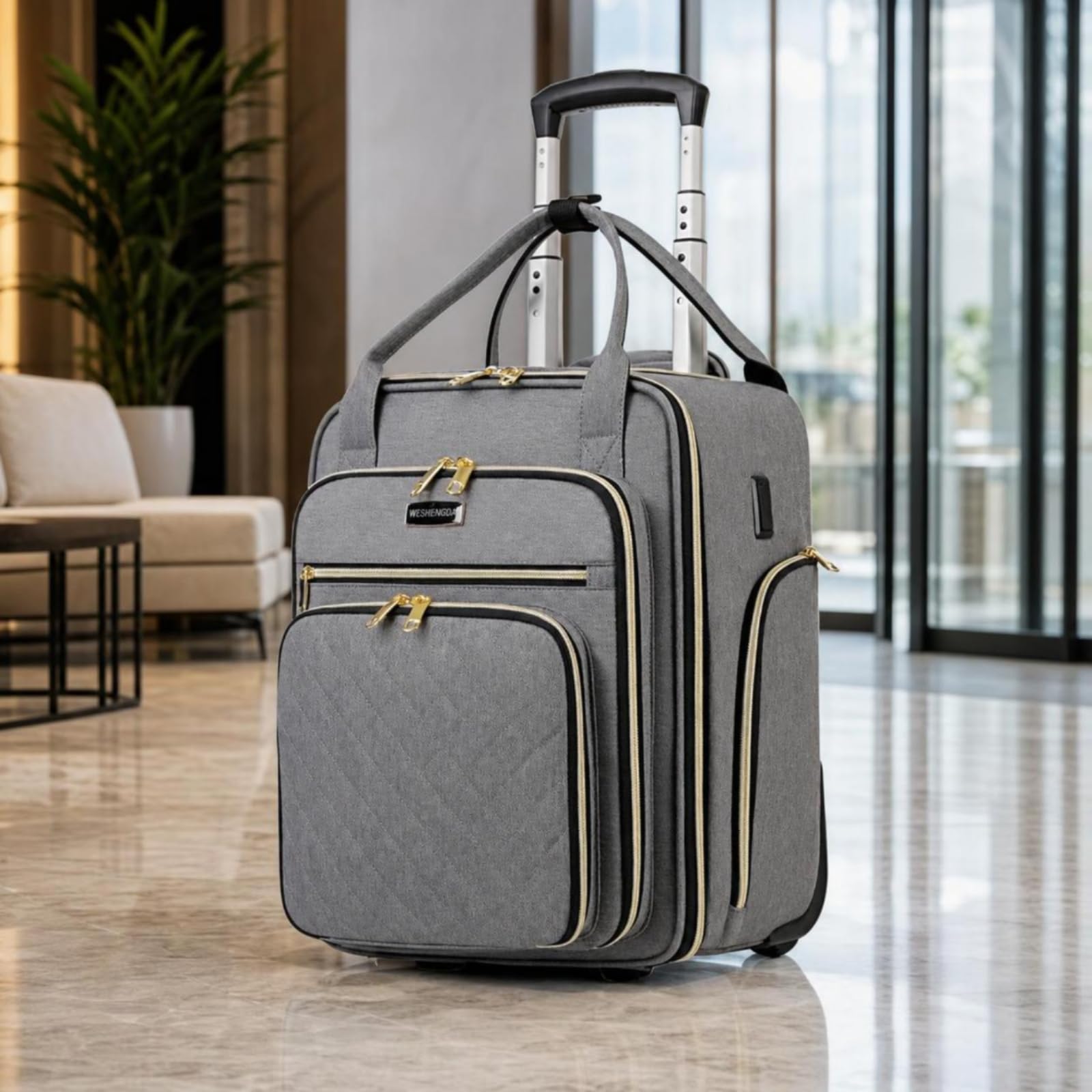 kowaku Sac à Langer à Roulettes Télescopique Sac Maternité à Roulettes Multifonctions Bagage pour Parents, Blanc cassé, Blanc Cassé
