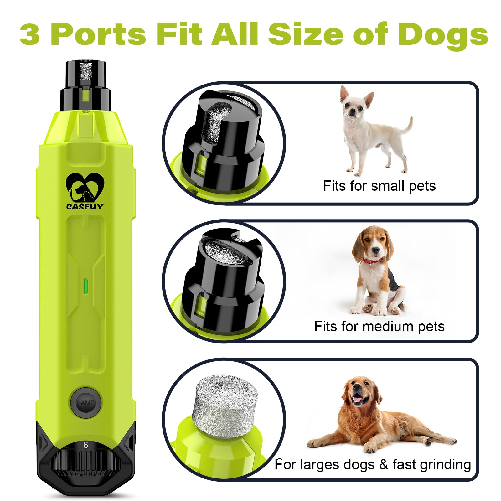 Casfuy 犬爪切り電動 6スピード - 最新の強化されたペット用ネイルグライ 犬 ペット用品