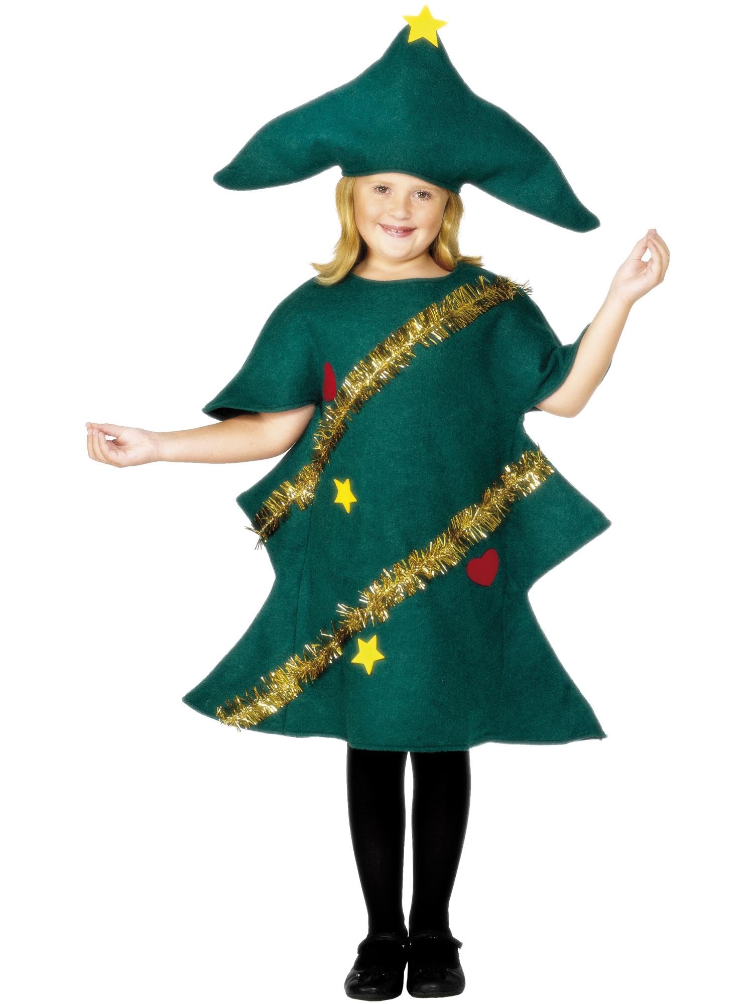 Smiffys Christmas Tree Costume, Green with Tunic & Hat, Christmas Children's Fancy Dress, Santa Dress Up Costumes