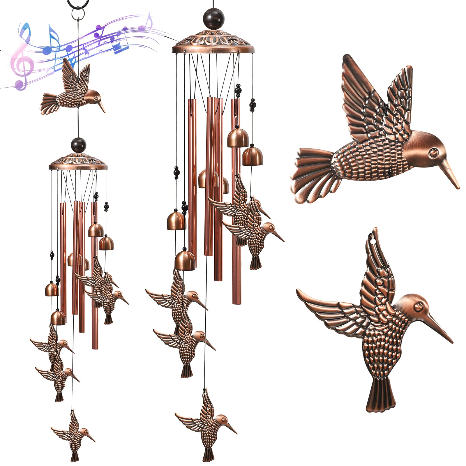 FUYOAL Wind Chimes for Garden,Retro Bird Wind Chimes Craft Set DIY Wind Chime Kits for Garden Patio Backyard Home Decor, Silver, 11.5x85