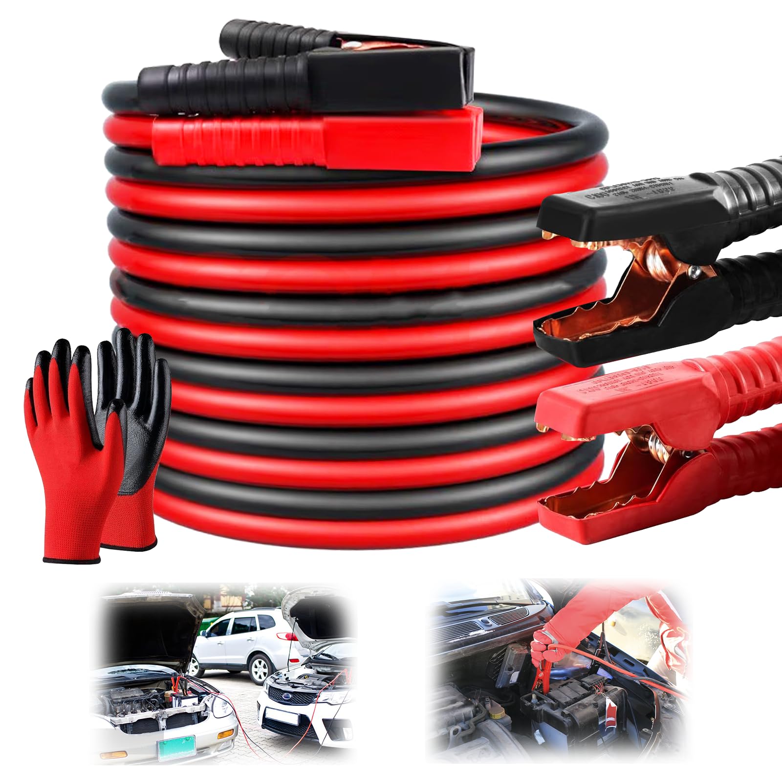 Câbles de démarrage pour voiture, câbles de démarrage robustes de 4 m, câbles de démarrage de batterie de voiture 2000 A avec gants