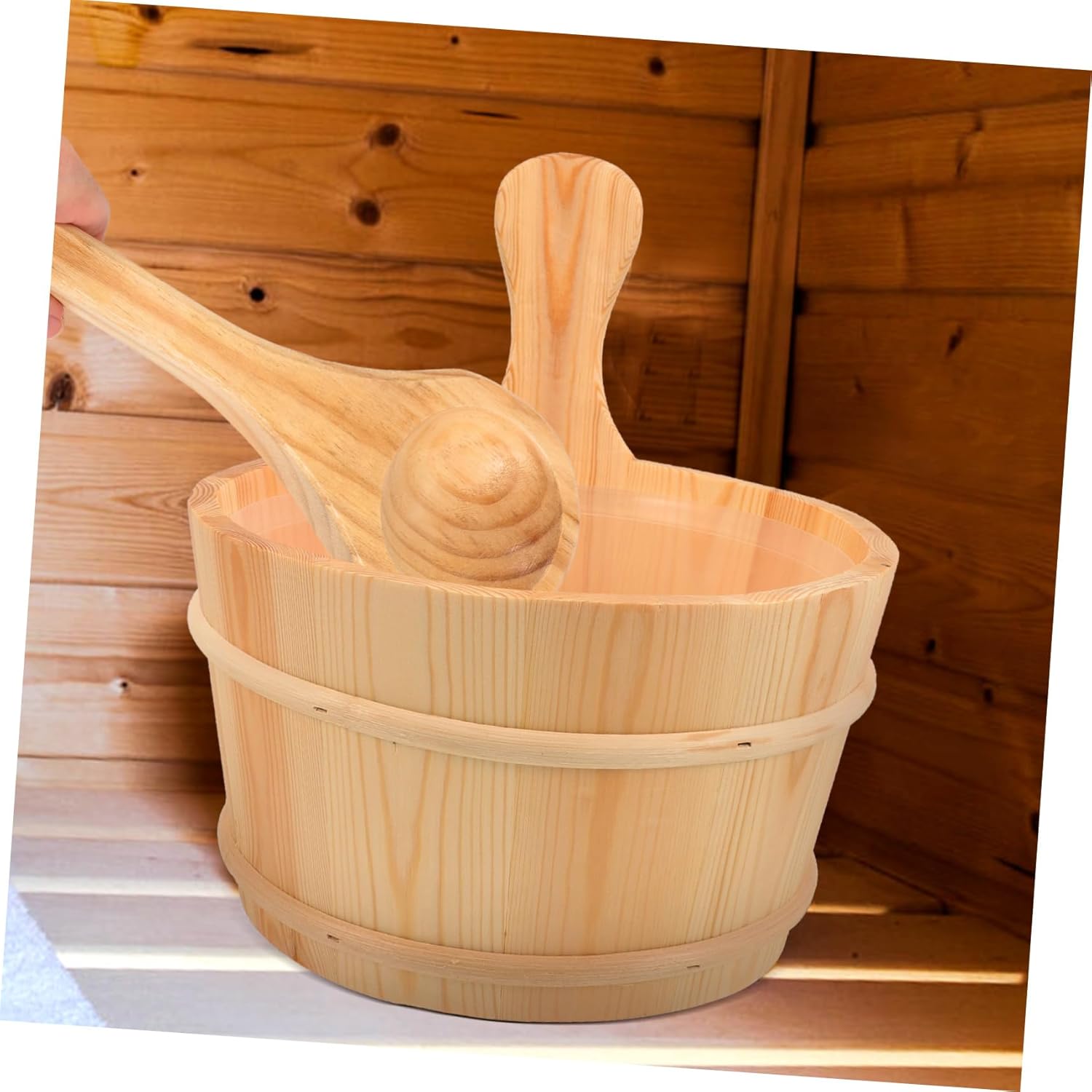 BESPORTBLE Wooden Sauna Bucket and Scoop Set Practical Spa Accessories for Home Sauna 100% Natural Wood Sturdy Plastic Liner Essential for Relaxation and Steam Rooms