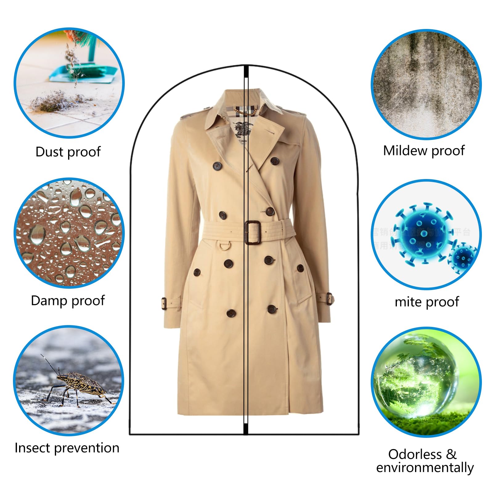 Garment Bags Dustproof Clothes Covers PEVA translucent cover 6 pieces 60 * 100cm black Mite-proof, waterproof - Image 4