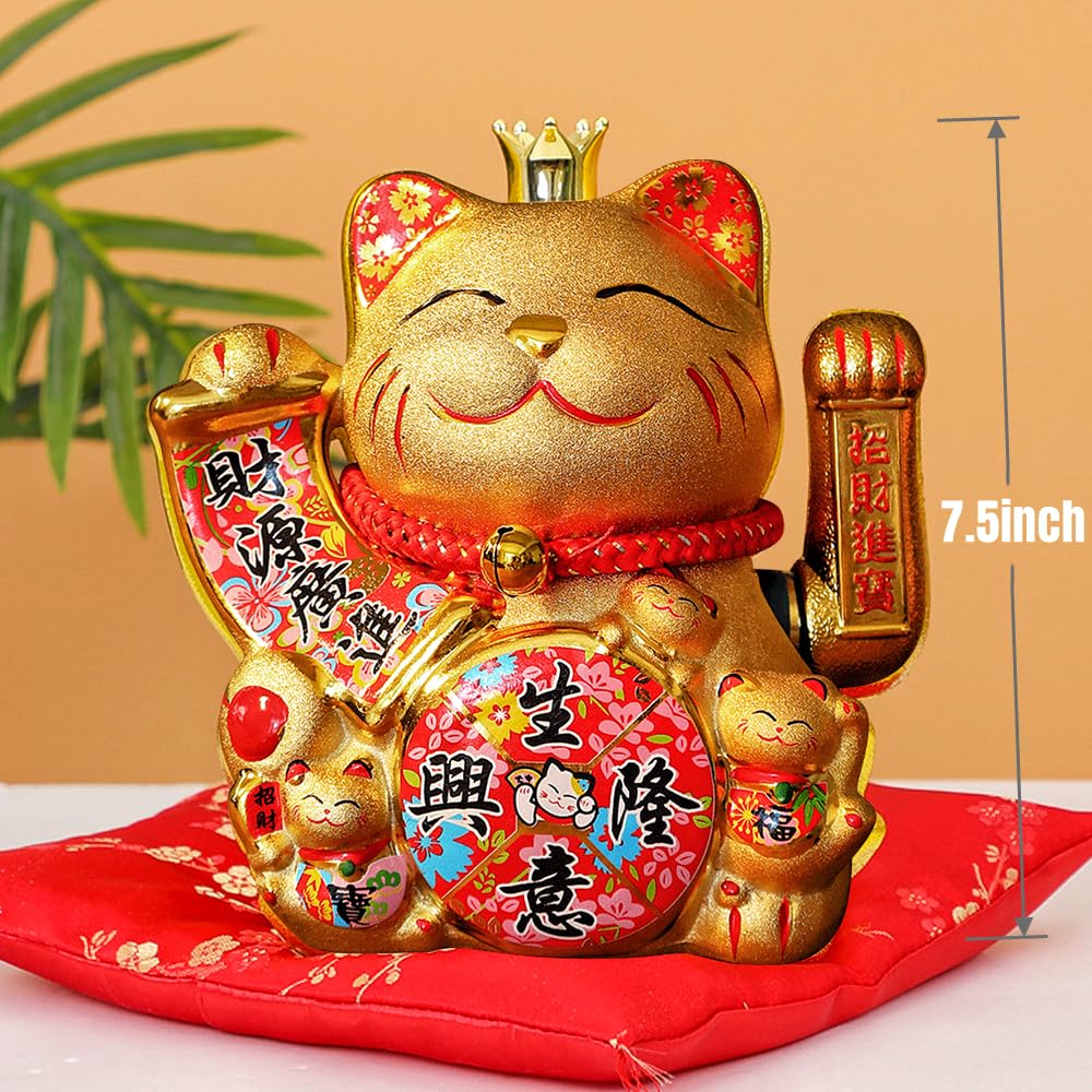 Amazon.com: XIYUAN 7.5Inch Golden Lucky Cat with Waving Gold Arm