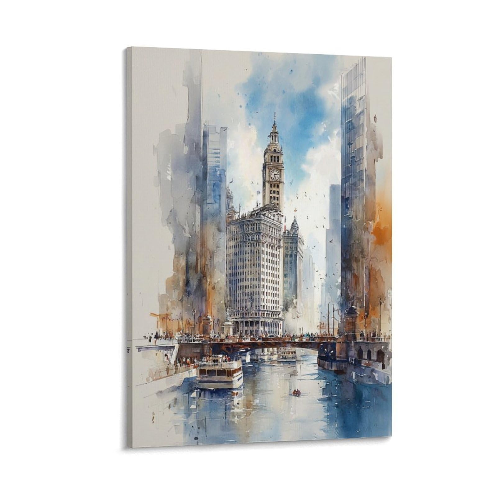 XWYMXZ Chicago Watercolor Art Print Vibrant Travel Poster 24x36inch(60x90cm) Vintage Watercolor Canvas Art