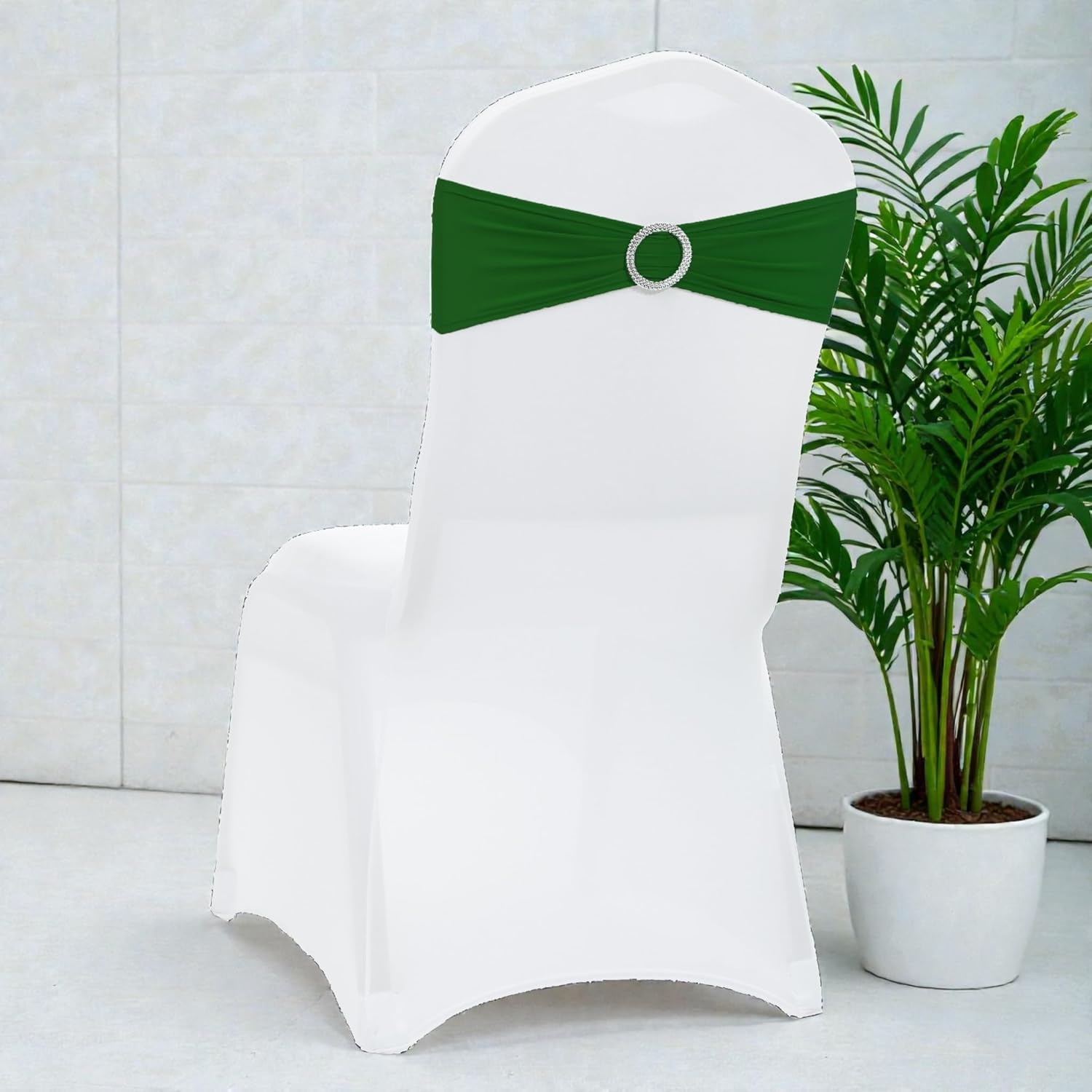 MDS Pack of 50 Spandex Chair Sashes Bow Premium Stretch Chair Cover Band with Buckle Slider Universal fits Elastic Dining Chair Ties for Wedding Party Banquet Events Decoration - Green