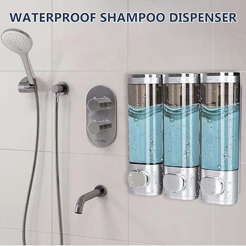 Miniatura 9 de Dispensador de champú 3 en 1 para ducha, dispensador y organizador de bomba de ducha montado en la pared de baño, dispensador de ducha de gran