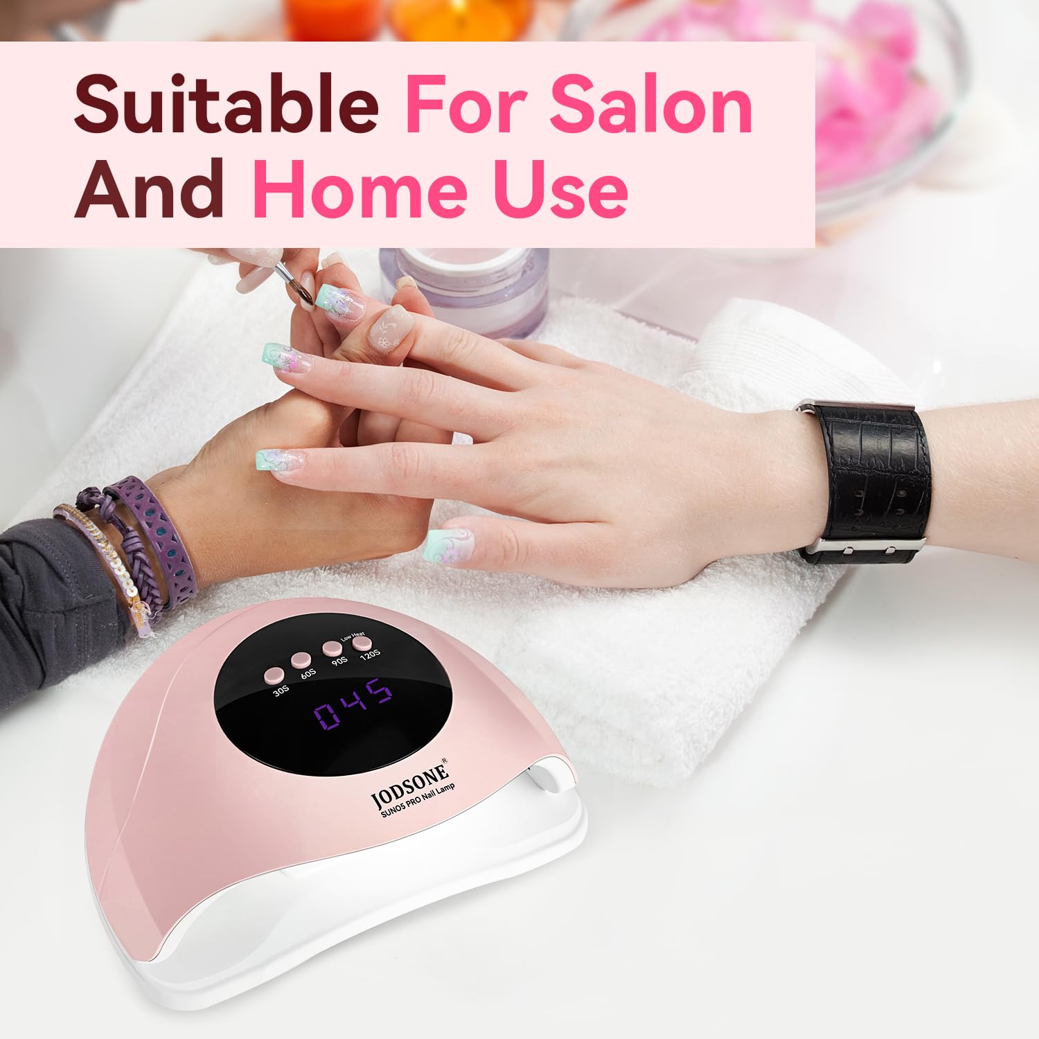JODSONE Lampada uv led unghie rosa professionale, Fornetto unghie 24 LED 4 Timer 30/60/90/120S, Sensore Movimento Base Staccabile per Smalto Semipermanente Gel UV