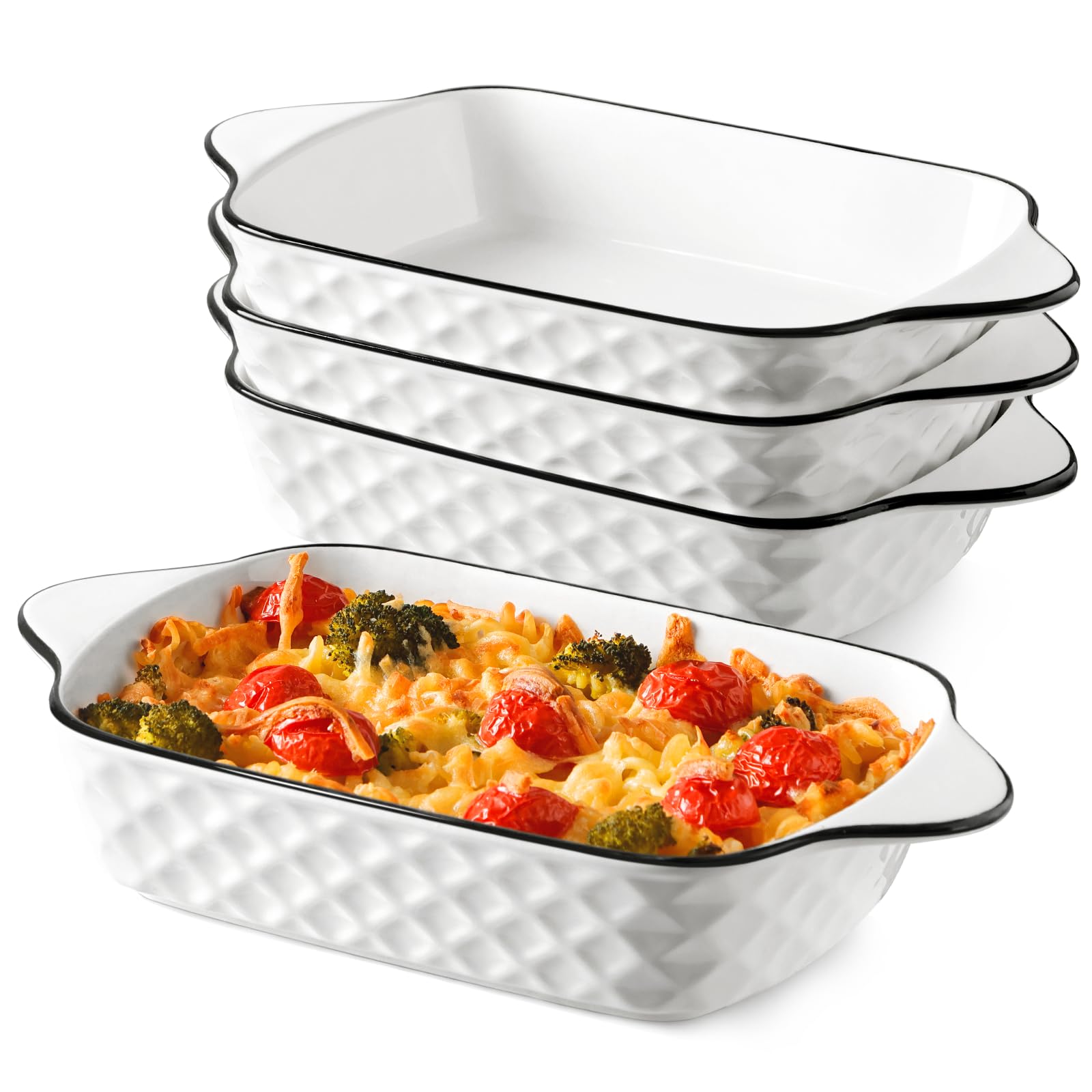NUTRIUPS 26.5cm Kleine Auflaufformen 4er Set, 1L Rechteckige Lasagneformen, Kleine Keramik Backform, Rechteckige Backformen mit Griffen, Ofenfest & Mikrowellenfest